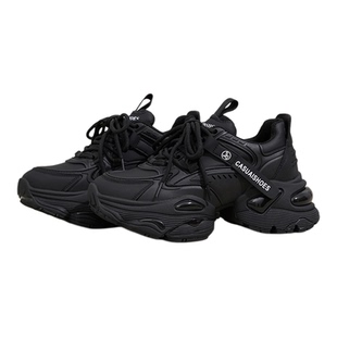 6CM~小蛮腰厚底老爹鞋女款2026春季新款百搭运动鞋加绒黑色鞋子