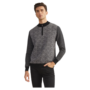 圣雪绒2021秋冬新款男半高领提花羊绒衫经典格纹设计加厚针织衫