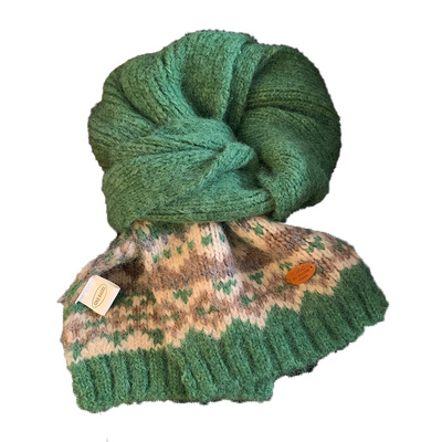 费尔岛咖色针织围巾女2025年冬季