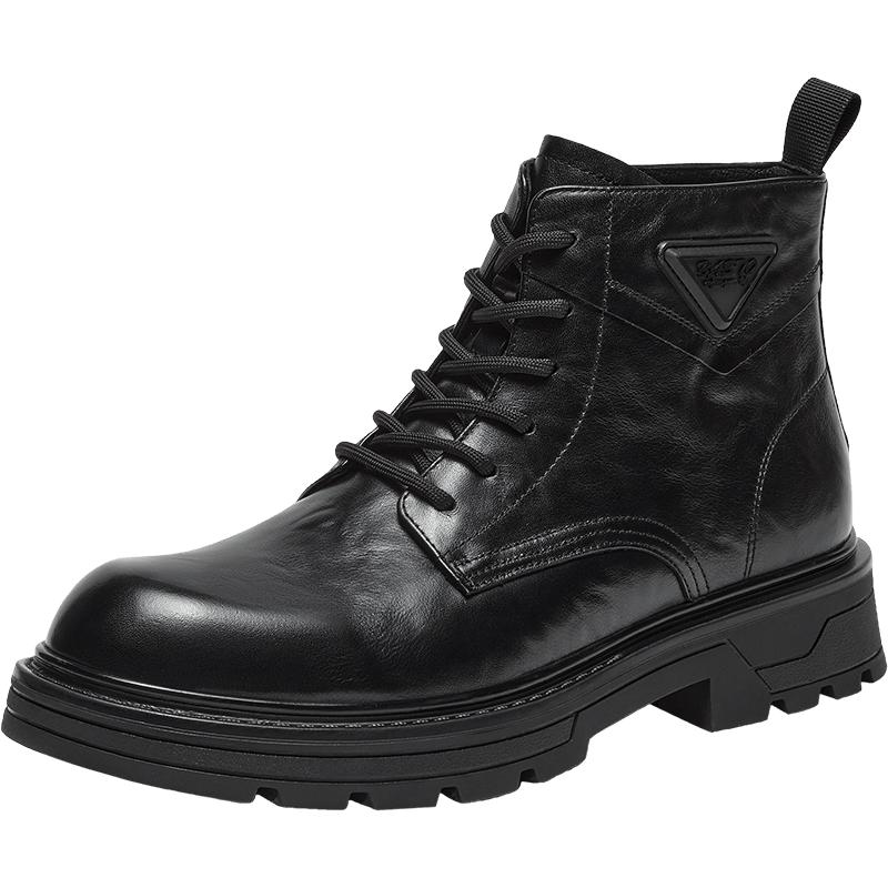 百思图25冬季商场新款加绒真皮马丁靴时尚户外保暖男短靴W9860DD5