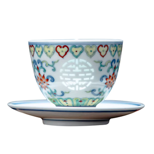 富玉窑官方陶瓷景德镇斗彩玲珑茶杯主人杯女士单杯精致高端压手杯