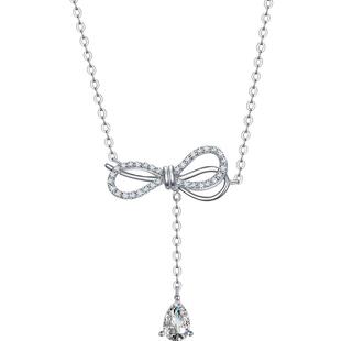 从爱之名小情结项链女款银蝴蝶结吊坠百搭锁骨链情人节礼物送女友