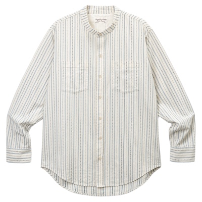 SUPERTOFU提花竖条纹 玳瑁纽扣 无领长袖衬衫 AW25