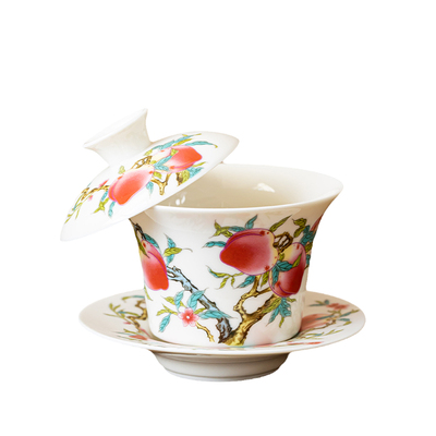 悬停陶瓷三才盖碗泡茶碗