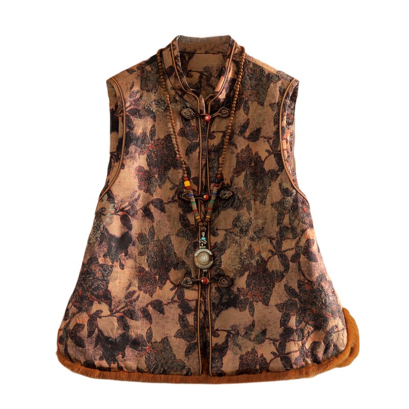 美伦新中式棉服马甲女提花夹棉