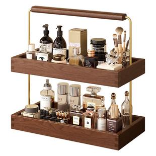 化妆品收纳盒梳妆台口红首饰桌面高级香水展示架木制护肤品置物架