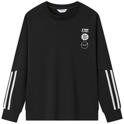 特步童装儿童圆领卫衣2025秋冬新款男童条纹加绒长袖大童套头卫衣