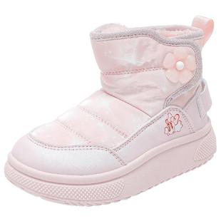 巴布豆童鞋儿童雪地靴加绒保暖棉靴2025新款冬靴女宝冬鞋女童靴子