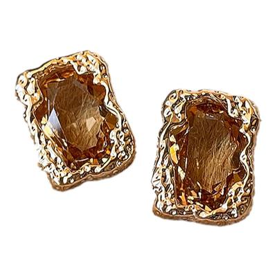 美拉德咖色方形耳钉复古独特