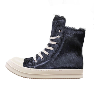 ro新款男鞋女奶香增高厚底高帮鞋轻奢马毛休闲板鞋潮百搭四季短靴