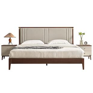 全友家居新中式软包1米5单人床床架主卧室实木床脚1米8双人大床