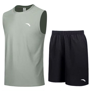 安踏篮球服运动套装男冰丝速干跑步健身衣背心短裤无袖T恤两件套