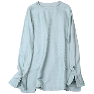 菲伊唐新中式复古改良中国风真丝混纺提花夏季圆领外套唐装女上衣