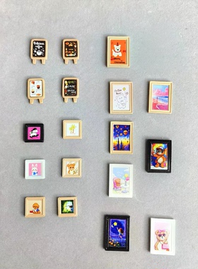 微缩店招牌迷你动物画框风景墙壁画娃娃屋diy电脑显示屏装饰配件