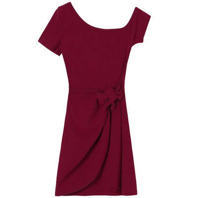 斜肩性感连衣裙2023新款绑带收腰