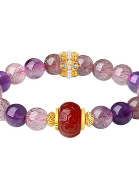 天然超七发丝款紫发晶水晶手串