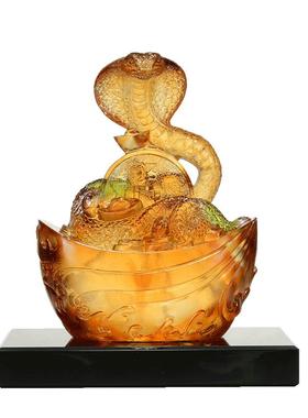 闯隆琉璃吉祥摆件金蛇送福吉祥礼