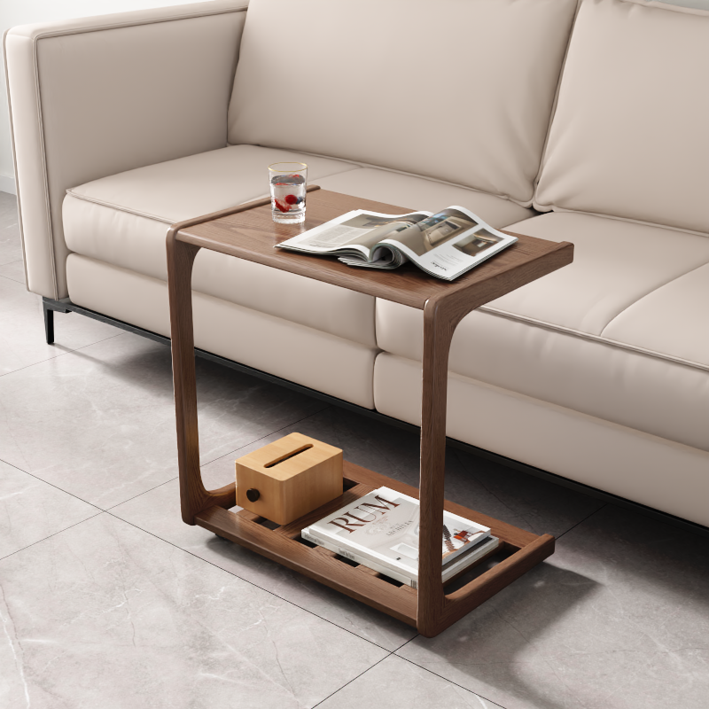 实木沙发边几柜可移动迷你桌子带轮侧边柜客厅小型家用c型小茶几