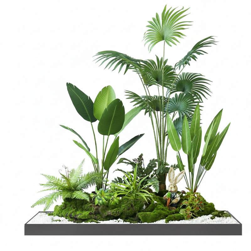 室内楼梯下橱窗仿真植物造景