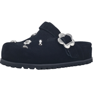 BellaLily2025春季慵懒风厚底拖鞋女外穿包头拖闪钻一脚蹬勃肯拖