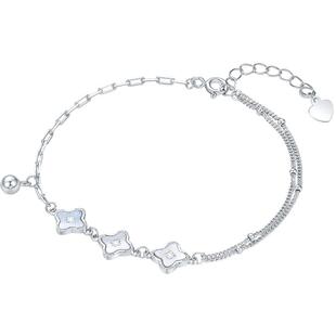 六桂福珠宝S925纯银幸运贝语手链双链交织贝壳藏韵新年礼物送女友