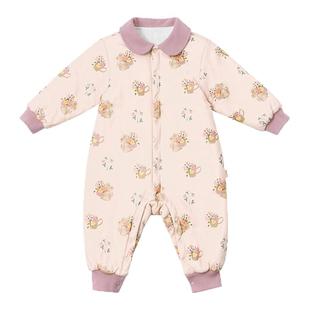 尼多熊冬季新款宝宝夹棉连体衣男女宝宝爬服婴儿保暖衣外出哈衣