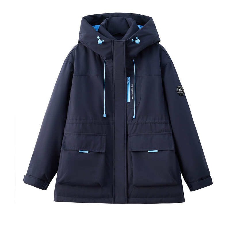 工装风连帽棉服女中长款2026冬