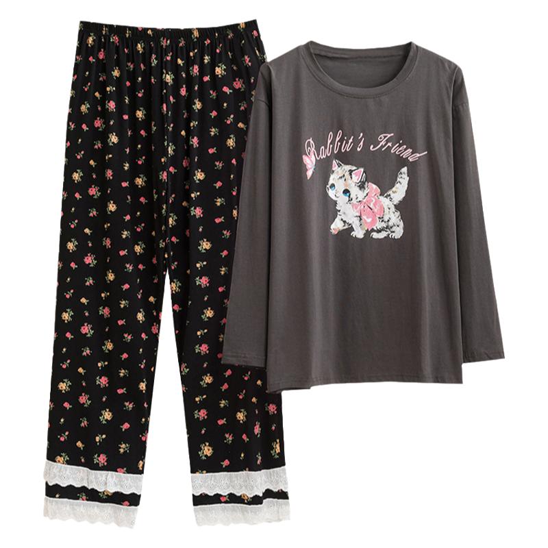 女针织棉花边圆领家居服睡衣
