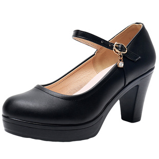 旗袍T台女鞋春真皮高跟单鞋女粗跟圆头防水台白色舒适走秀模特鞋