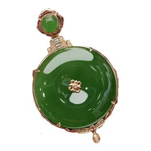 520情人节和田玉吊坠俄料碧玉平安扣吊坠18k金镶嵌乌兰海送老婆礼