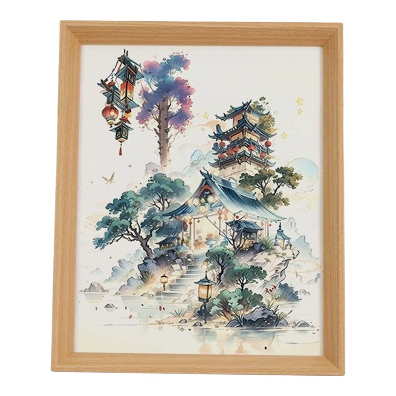 教师节送老师中式水彩山水木质相