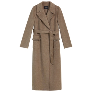 【刘涛同款】YINER音儿2025冬季新款水貂毛边口袋长款羊绒大衣