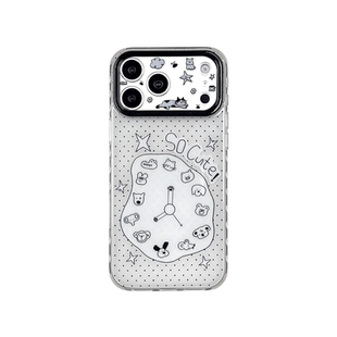 轻派卡通波点时钟小狗带链条适用苹果17promax手机壳iphone16pro新款15女款14个性创意小众13双层壳全包硬壳