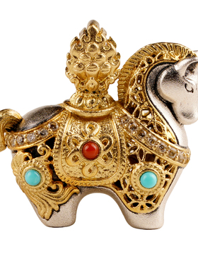 高档精品复古手工吉祥风马纯银嵌铜项链吊坠马年本命年吉祥礼物