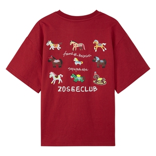 左西童装男童红色T恤短袖儿童本命马年2026新款男孩大童新年衣服