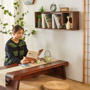 实木书架墙上壁挂置物架树形简易储物架子小型客厅收纳架简易家用