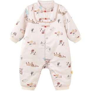 英氏婴儿哈衣女宝新生儿男宝冬季保暖长袖夹棉连体衣新款新年喜庆