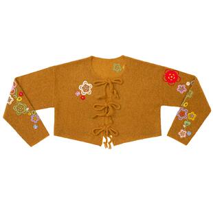 【SALE】【YANYAN KNITS】蕾虎毛线绣花朵开衫半裙蛇年套装秋冬
