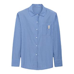 英伦风丝滑天丝棉条纹衬衫男长袖宽松大码上衣长裤套装欧美高级