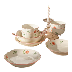 清新釉下彩陶瓷米饭碗家用2026新款吃饭碗浮雕特别好看的小碗餐具