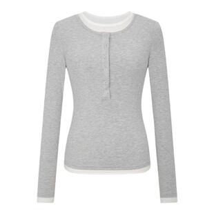 FUNNEL IN原创设计亨利领假两件长袖上衣打底衫修身白色内搭