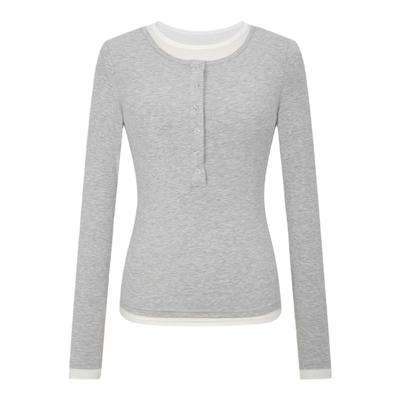 FUNNEL IN原创设计亨利领假两件长袖上衣打底衫修身白色内搭