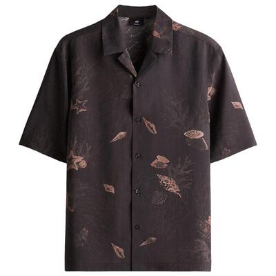 HM男装古巴领衬衫春季短袖标准版型莱赛尔混纺衬衣1277503