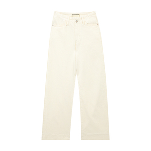 橘子树在哪儿复古高腰微喇白色牛仔裤女冬季垂感宽松直筒阔腿裤子