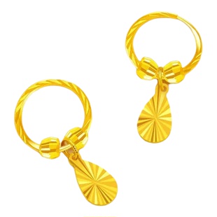 爆闪黄金色耳环耳圈女款沙金转运珠圆圈耳饰树叶耳坠不掉色送妈妈