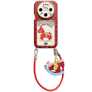 适用华为mate80promax手机壳新年款波点烟花小马卡包mate70pro吊坠手绳MT60pro皮质大视窗pura80pro+防摔女款