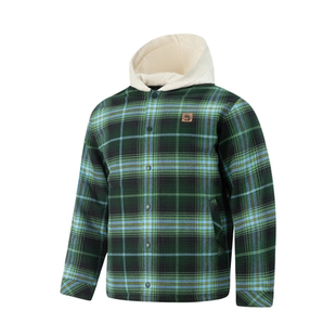 李宁男子反伍系列棉服2026春季新品宽松保暖连帽格子外套AFMW001