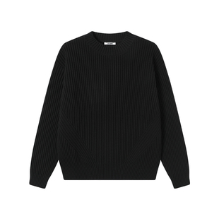 LEZORA全球GOTS认证organic cotton新疆有机棉坑条粗针圆领毛衣男