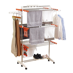 折叠晾衣架韩式翼型落地移动带滑轮美容院晒毛巾架子多功能晒家用