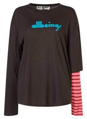 [刘畅木法沙同款]ALL BEINGS26SS夏季假两件撞色字母印花长袖T恤